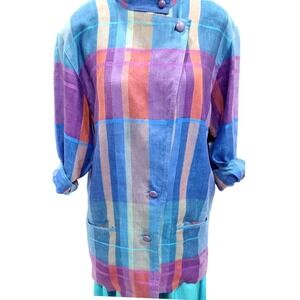 80s Vintage Lutz Teutloff Jacket Womens USA 8 Multicolor Pure Linen West Germany